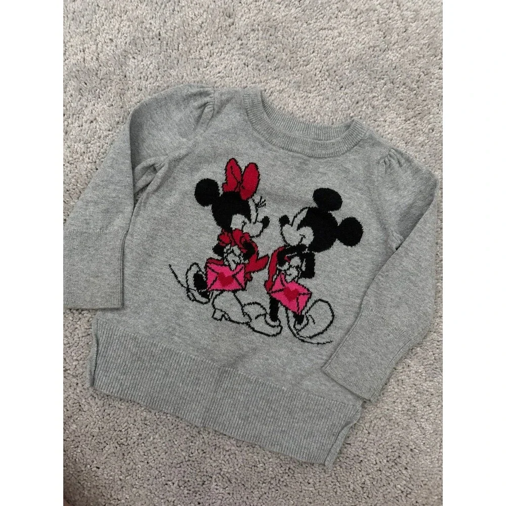 Disney Baby Gap Minnie & Mickey Mouse Sweater Gray Pullover 12-18 Months